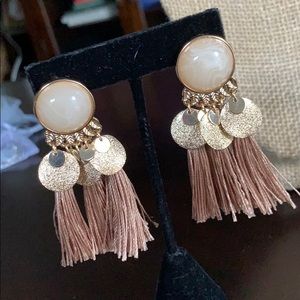 Pink and gold tassel earrings
